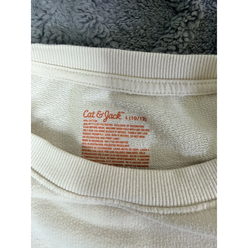 Cat Jack Smiley Face Sweatshirt Kids L (10/12) Beige Long Sleeve Crewneck - Picture 4 of 7